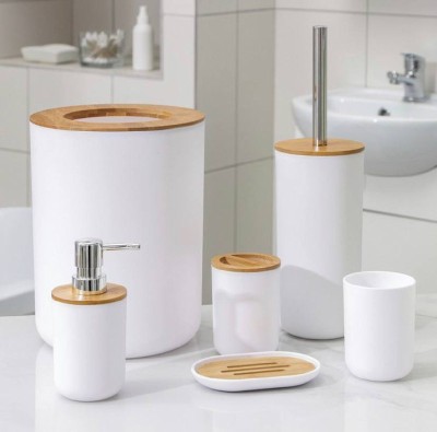 Set Elegant pentru baie format din 6 piese, ABS + lemn, culoare alb/maro FAVLine Selection foto