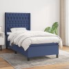 Pat box spring cu saltea, albastru, 100x200 cm, textil