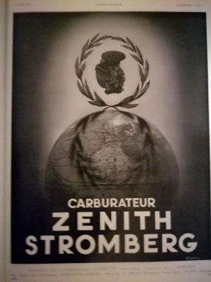 Publicitate carburator ZENITH STROMBERG, original, 1939, 38 cm x 28cm foto