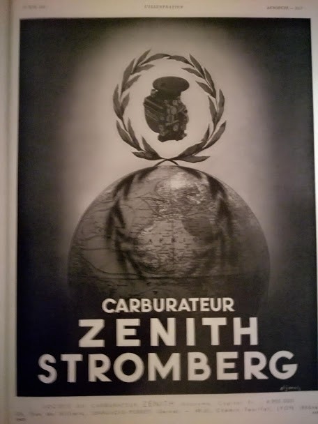 Publicitate carburator ZENITH STROMBERG, original, 1939, 38 cm x 28cm