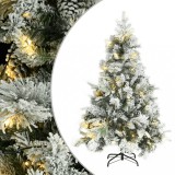 Brad de Crăciun pre-iluminat cu zăpadă &amp; conuri, 150 cm, PVC&amp;PE