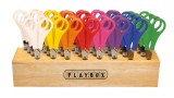 Set de 32 de foarfeci in suport practic din lemn, pentru gradinita si scoala, PLAYBOX