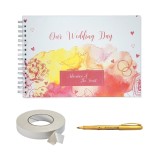 Album foto / Guestbook Caiet marturii Our wedding Day pentru nunta, format A5 landscape, pix inclus, 120 pagini albe, accesoriu nunta