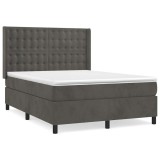 Cumpara ieftin Pat box spring cu saltea, gri inchis, 140x200 cm, catifea