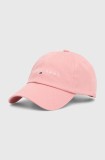 Tommy Jeans șapcă de baseball din bumbac culoarea roz, cu imprimeu, AW0AW16868