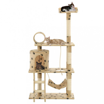 vidaXL Ansamblu pisici, st&amp;acirc;lpi funie sisal,140 cm bej, imprimeu lăbuțe foto