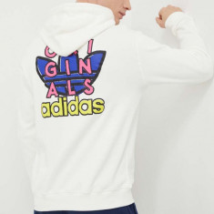 adidas Originals hanorac de bumbac bărbați, culoarea bej, cu glugă, cu imprimeu IS2916