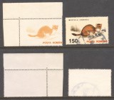 Romania 1993 timbru colt de coala MNH animale hermelina fara culoarea neagra - lipsa valoarea nominala si inscriptia POSTA ROMANA