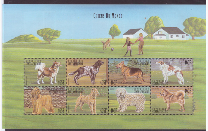 210-Republiva Centrafricana-1999 Animale Rase de caini-bloc cu 8 timbre MN H