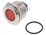 Lampă LED plată roșie 12V &Oslash;22mm alamă