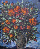 Petre Jinga (Pejin) Trandafiri - ulei pe placa de lemn - semnat Pejin, Flori, Realism