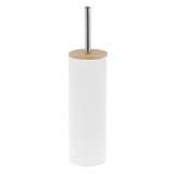 Coș Gunoi Metalic Alb Mat 5L, Capac Bambus, Pedală+M&acirc;ner Metalic, Diametru 20cm, &Icirc;nălțime 26cm