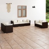 vidaXL Set mobilier de grădină cu perne, 7 piese, maro, poliratan 3102266