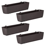 Set 4 jardiniere decorative cu suport metalic, Prosperplast, imitatie ratan, maro, 49.2x17.2x17.4 cm