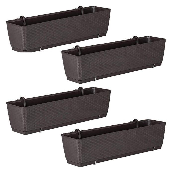 Set 4 jardiniere decorative cu suport metalic, Prosperplast, imitatie ratan, maro, 49.2x17.2x17.4 cm