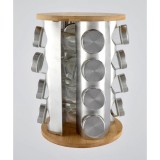 Suportul rotativ pentru condimente cu 16 recipiente din bambus si otel inoxidabil Handy KitchenServ