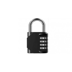 Lacat cu cifru, din otel/aliaj de zinc, 4 cifre, Rezistent la umiditate, 79x43.5x21.5 mm, Negru