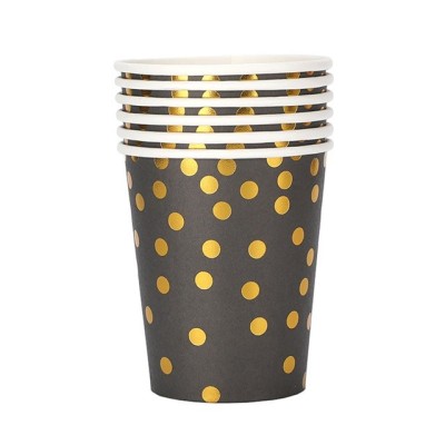 Set 10 pahare, flippy, imprimeu cu buline, din carton, 250 ml, 7.5 x 8.5 x 5.2 cm, negru/auriu foto