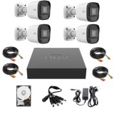 Sistem de supraveghere Uniview, 4 camere 2MP Microfon IR 20m, DVR Hibrid 4 canale 2MP, Hard 500GB, Accesorii SafetyGuard Surveillance