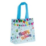Sacosă din polipropilenă cu imprimeu Happy Birthday, Bleu, 22x10x21.5 cm, CMCLASS