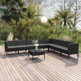 vidaXL Set mobilier de grădină cu perne, 9 piese, negru, poliratan 3094461
