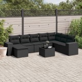 Cumpara ieftin Set mobilier de grădină cu perne, 9 piese, negru, poliratan