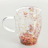 Cana din sticla cu stelute aurii si roz 350 ml