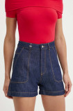 Cumpara ieftin United Colors of Benetton pantaloni scurti jeans femei, culoarea albastru marin, neted, high waist