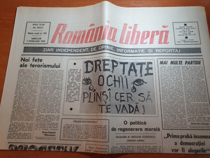 ziarul romania libera 7 februarie 1990- art.&quot;coducatori noi cu vechi naravuri&quot;