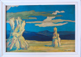 Iosif Steurer (1885-1971)-Snopi pe c&acirc;mp, pictură &icirc;n ulei, de colecţie