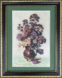 Toader Schipor- Tablou 1991 Natura statică Vas cu Flori Ochiul Boului, pictura &icirc;n ulei &icirc;nrămată rama lemn 35x44 cm