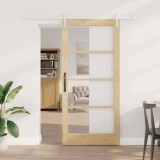 vidaXL Ușă glisantă natural 93 x 202 cm Lemn masiv de pin și sticlă 3332371