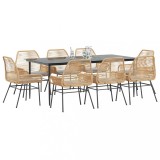 VidaXL Set de sufragerie de grădină de 9 piese sticlă poliratan maro 3334477