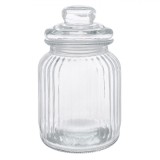 Recipiente Sticlă, Design &Icirc;n Relief, Capacitate 1L, Transparent, Borcan Cu Capac