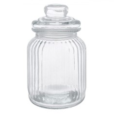 Recipiente Sticlă, Design &Icirc;n Relief, Capacitate 1L, Transparent, Borcan Cu Capac