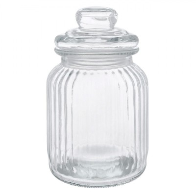 Recipiente Sticlă, Design &amp;Icirc;n Relief, Capacitate 1L, Transparent, Borcan Cu Capac foto