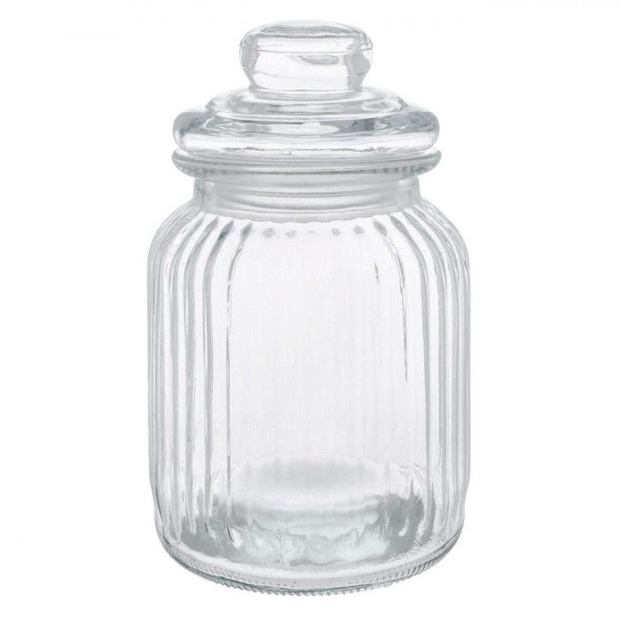 Recipiente Sticlă, Design &Icirc;n Relief, Capacitate 1L, Transparent, Borcan Cu Capac