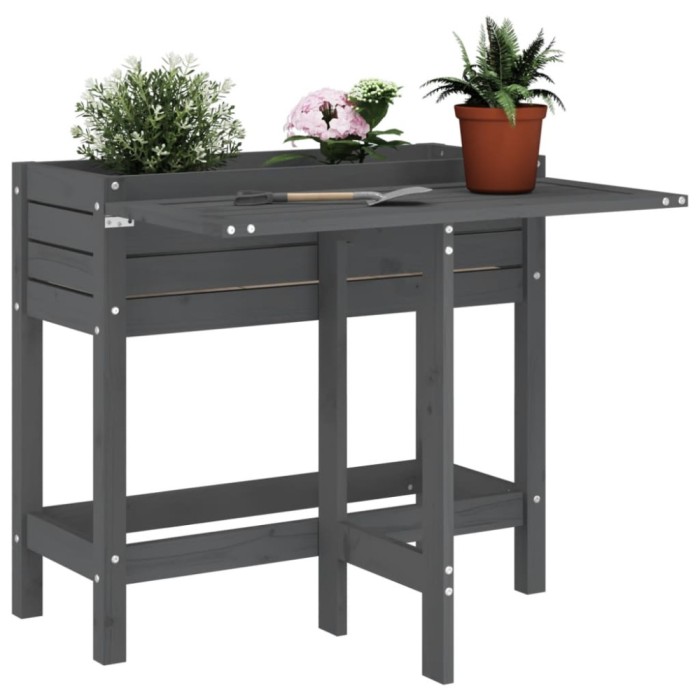 vidaXL Jardinieră de grădină cu blat pliabil gri lemn masiv pin 825123