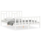 Cadru de pat cu tablie, alb, king size, lemn masiv