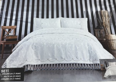 Set de Pat 6 Piese Super Lux , Bumbac Premium cu Broderie Manuala Aurie foto