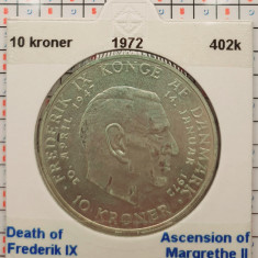 Danemarca 10 kroner 1972 argint - Throne Accession - km 858 - G011