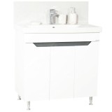 Baza si lavoar ceramic GN7561, mobilier baie stativ 80 cm, circular, front MDF, 3 usi, 2 rafturi, picioare cromate reglabile, alb antracit