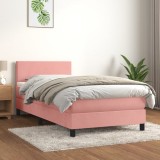 Cumpara ieftin Pat box spring cu saltea, roz, 80x200 cm, catifea