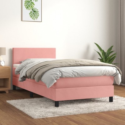 vidaXL Pat box spring cu saltea, roz, 90x190 cm, catifea 3141160 foto