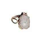 B300 Inel reglabil cu piatra naturala de cuart solar, fir metalic gilt, 5.7cm