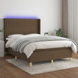 Cumpara ieftin Pat cu arcuri, saltea și LED, maro &icirc;nchis, 140x200 cm, textil