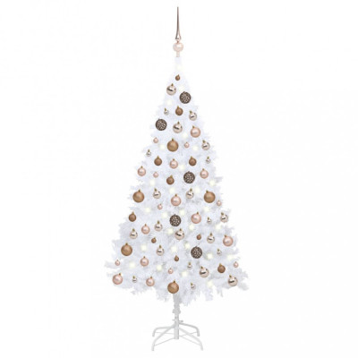 Set brad de Crăciun artificial LED-uri/globuri alb 150 cm PVC foto