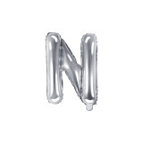 Balon Folie Litera N Argintiu, 35 cm, Partydeco
