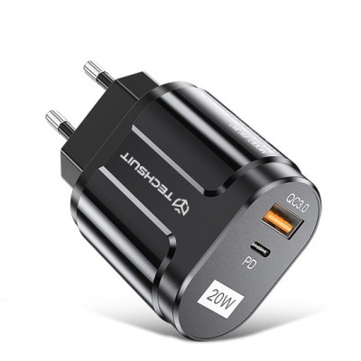 Incarcator Priza USB-A, QC 3.0, USB-C, 20W - Techsuit Premium (CHPD038) - Black foto