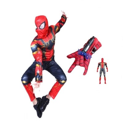Set costum,manusa cu ventuze si figurina Iron Spiderman, marimea M, 5-7 ani, rosu foto
